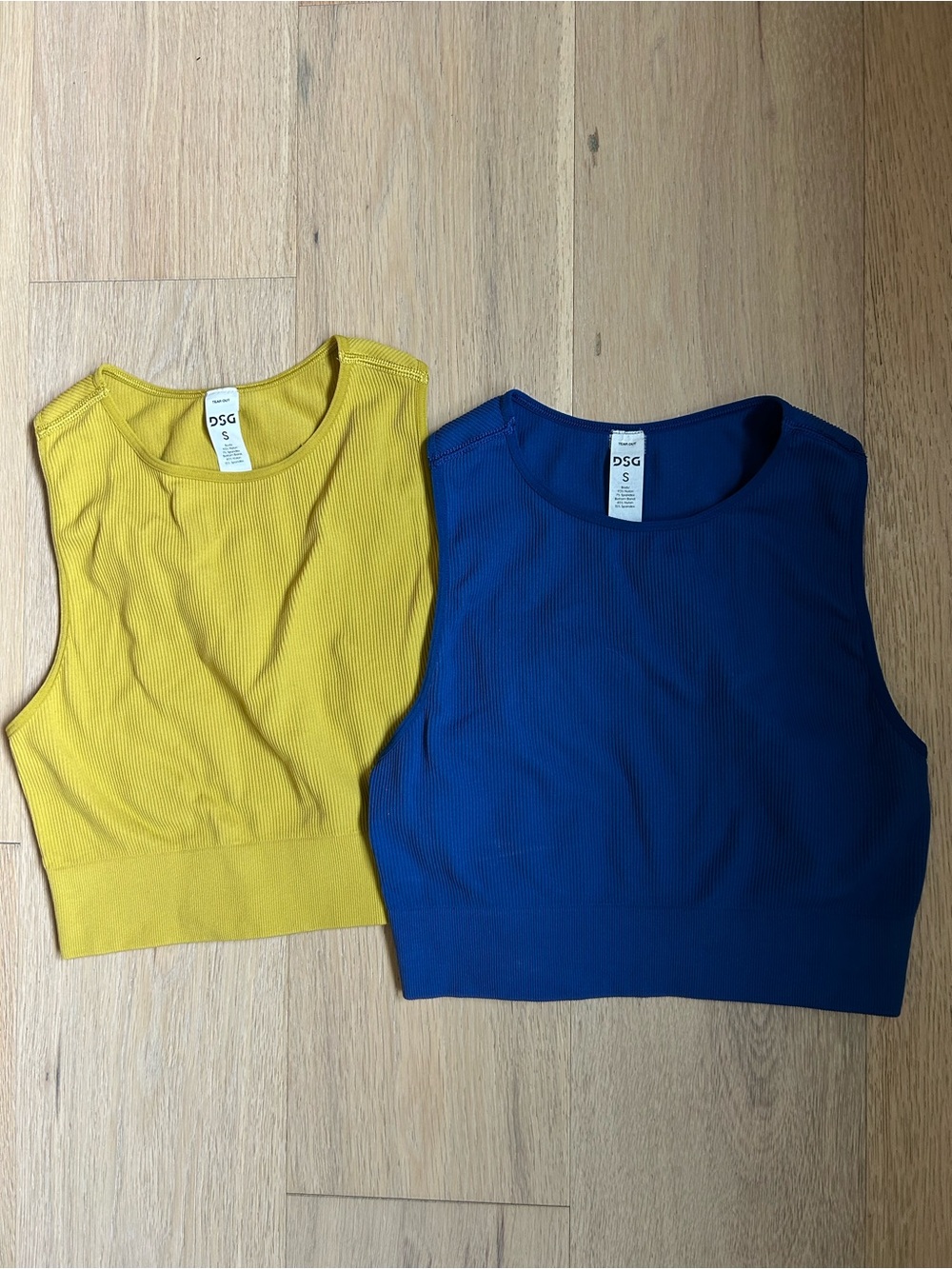 DSG Cropped Ribbed Tank Tops in Yellow & Blue
